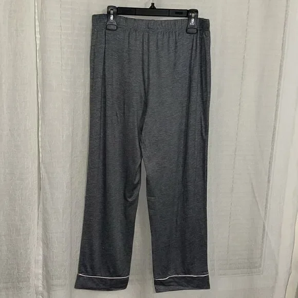 Life is Good L-XL Gray Pink Trim Notch Collar 2 pc Short Sleeve Top Pants PJ Set - Picture 15 of 16